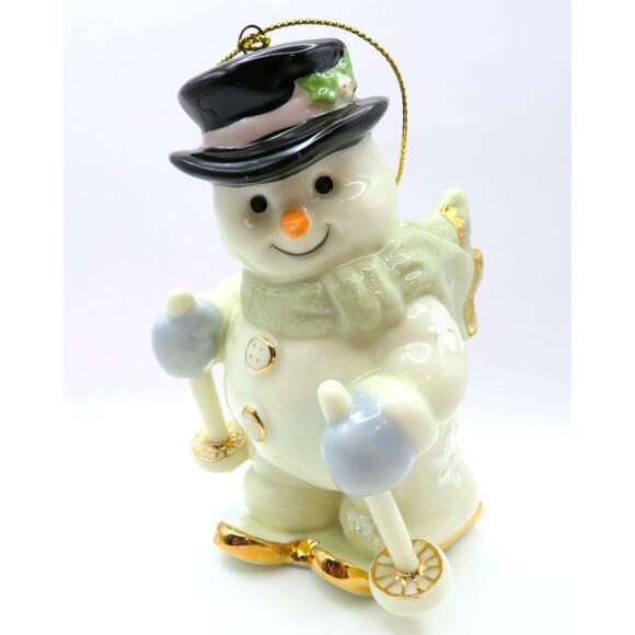 Porcelain Snowman Skier Ornament with Skis and Poles Christmas Figurine 4.75" - Picture 1 of 10